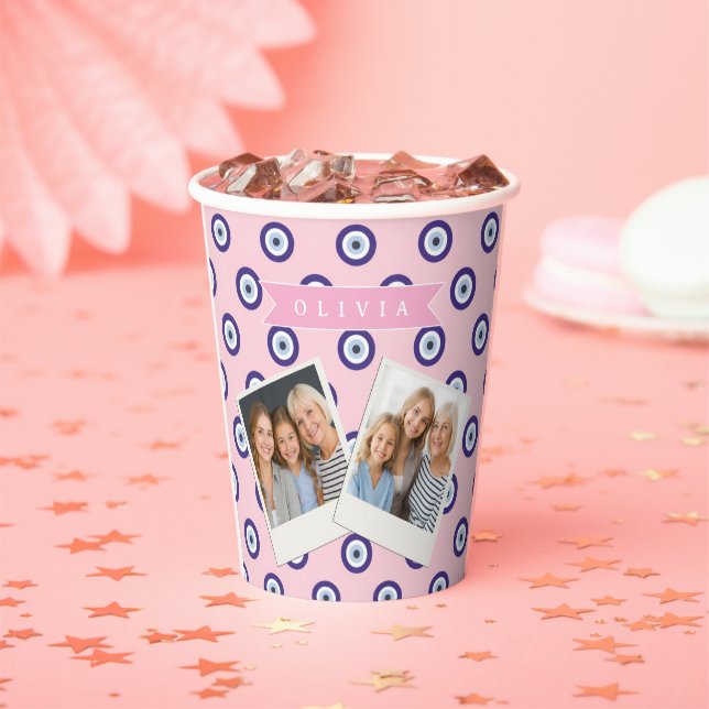Personalized Pink Evil Eye Pattern Gifts With Name Paper Cups (Insitu)