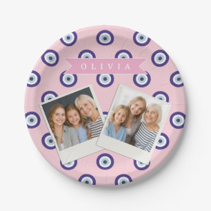 Personalized Pink Evil Eye Pattern Gifts With Name Paper Plates