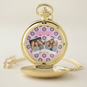 Personalized Pink Evil Eye Pattern Gifts With Name Pocket Watch