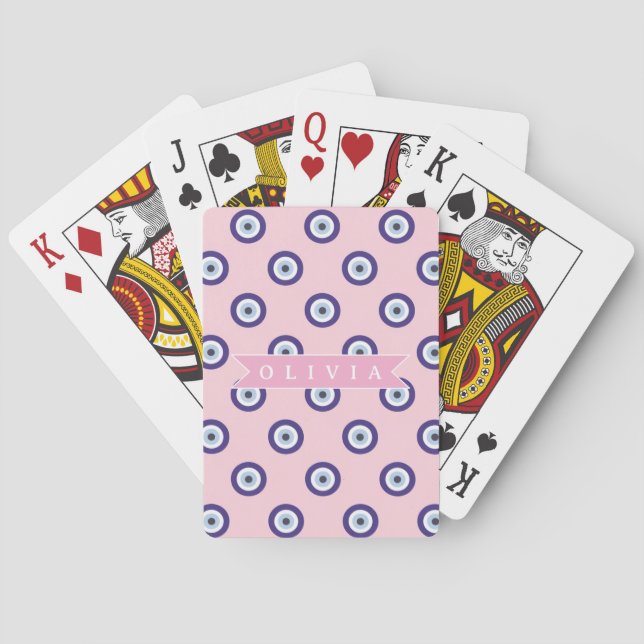 Personalized Pink Evil Eye Pattern Gifts With Name Poker Cards (Back)