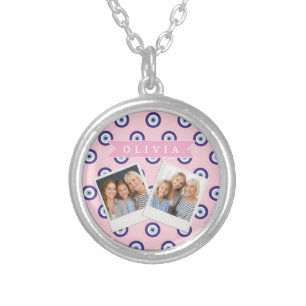 Personalized Pink Evil Eye Pattern Gifts With Name Silver Plated Necklace