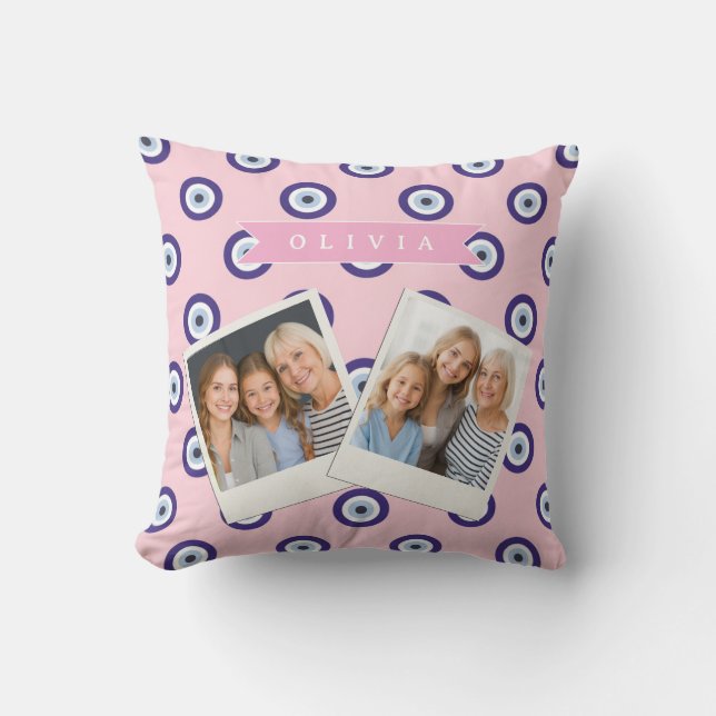Personalized Pink Evil Eye Pattern Gifts With Name Throw Pillow (Front)