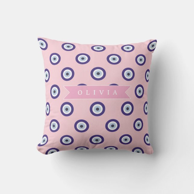 Personalized Pink Evil Eye Pattern Gifts With Name Throw Pillow (Front)