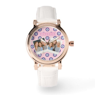 Personalized Pink Evil Eye Pattern Gifts With Name Watch