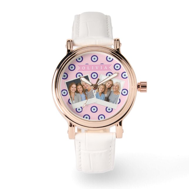 Personalized Pink Evil Eye Pattern Gifts With Name Watch (Front)