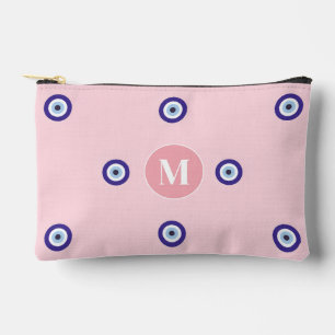 Personalized Pink Evil Eye Pattern Monogram Accessory Pouch