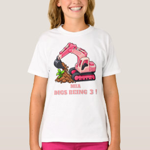 Personalized Pink Excavator Birthday T-Shirt