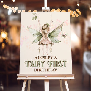 Personalized Pink Fairy First 1st Birthday Party Foam Board