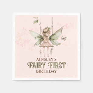 Personalized Pink Fairy First 1st Birthday Party Napkins