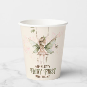 Personalized Pink Fairy First 1st Birthday Party Paper Cups