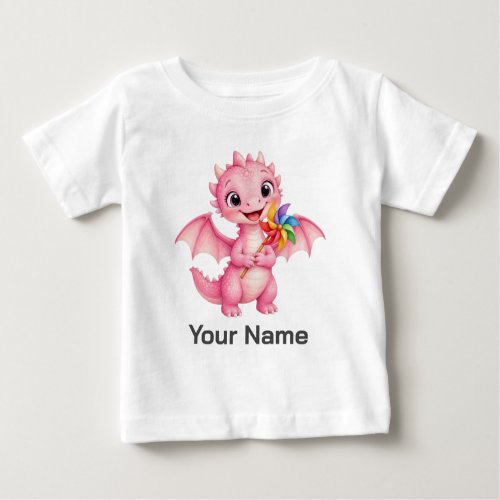 Personalized Pink Fantasy Dragon Pinwheel Baby T-Shirt