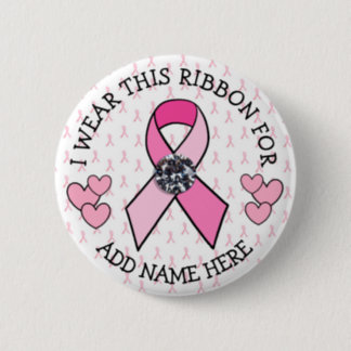 Personalized Pink Faux Diamond Bling Cancer Button