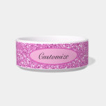 Personalized Pink Faux Glitter Pet Bowl<br><div class="desc">*Customize with your text.</div>