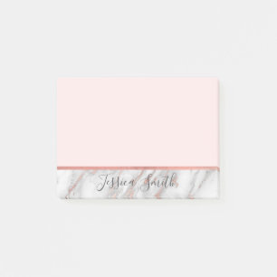 Personalized Pink Faux Gold Rose Foil Marble Post-it Notes