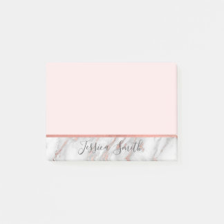 Personalized Pink Faux Gold Rose Foil Marble Post-it Notes