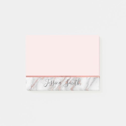 Personalized Pink Faux Gold Rose Foil Marble Post_it Notes