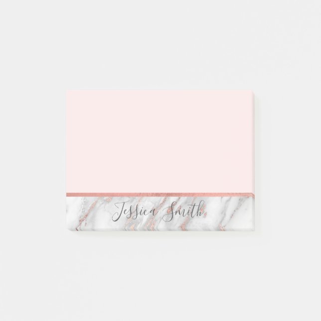 Personalized Pink Faux Gold Rose Foil Marble Post-it Notes (Front)