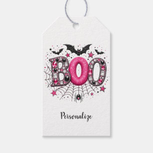 Personalized Pink Faux Jewel Boo Spooky Halloween Gift Tags