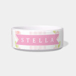 Personalized pink feminine coquette floral striped bowl<br><div class="desc">Soft pastel stripes and small flowers that are just starting to blossom look quite charming together. This design has a soft, sweet, and almost flirty quality to it. It's the kind of appearance that is fun, classy, and a touch silly all at once. People adore the pretty, feminine look, especially...</div>