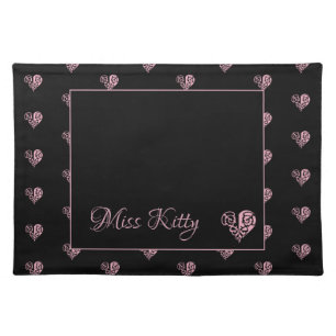 Personalized Pink Filigree Heart Cloth Placemat