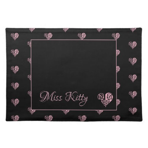 Personalized Pink Filigree Heart Cloth Placemat