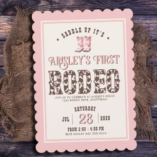 Personalized Pink First Rodeo Girls 1st Birthday Invitation