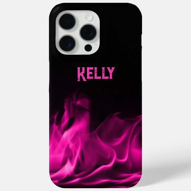 Personalized Pink Flames on Black Case-Mate iPhone Case (Back)