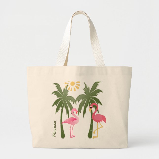 Personalized Pink Flamingo Beach Tote (Front)