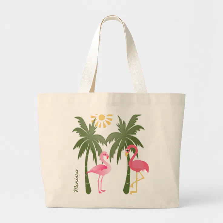 Personalized Pink Flamingo Beach Tote | Zazzle