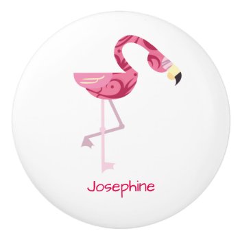 Personalized Pink Flamingo Bird Ceramic Knob by PersonalizationShop at Zazzle