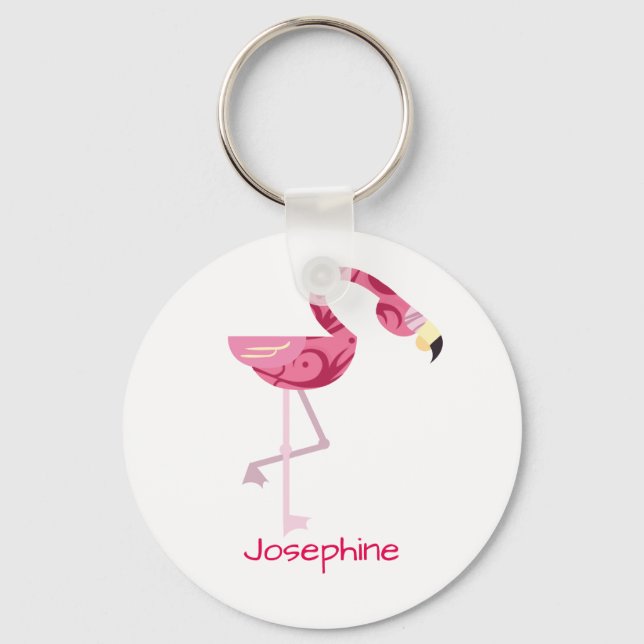 Personalized Pink Flamingo Bird Keychain (Front)