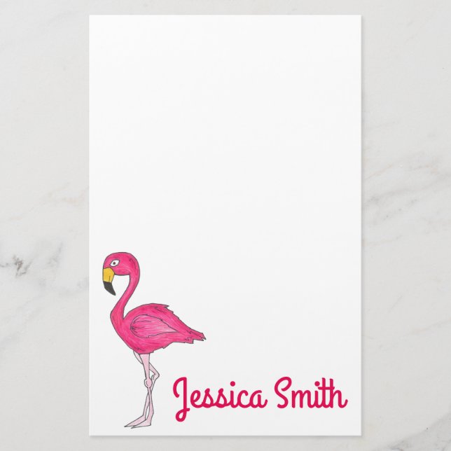 Personalized Pink Flamingo Bird Stationery (Front)