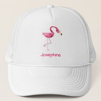 Personalized Pink Flamingo Bird Trucker Hat by PersonalizationShop at Zazzle