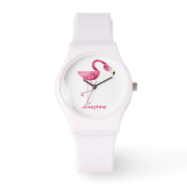 Personalized Pink Flamingo Bird Watch (Front)