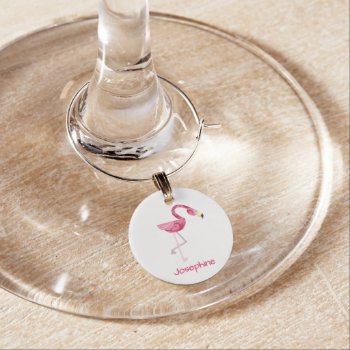 Personalized Pink Flamingo Bird Wine Charm by PersonalizationShop at Zazzle