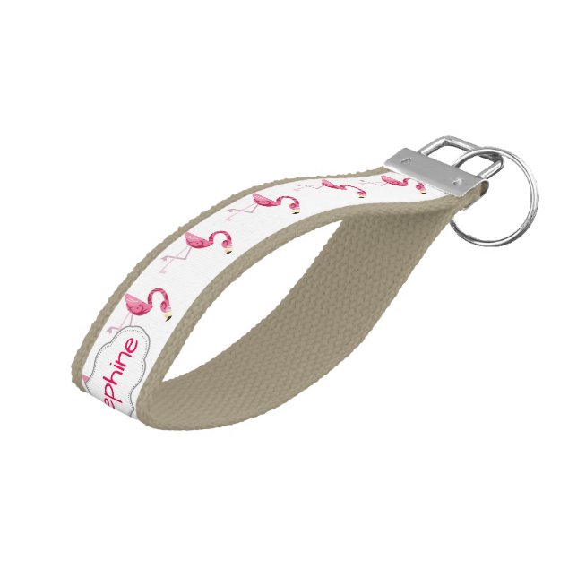 Personalized Pink Flamingo Bird Wrist Keychain (Angled Up)