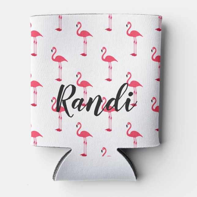 Personalized Pink Flamingo Can Cooler (Front)