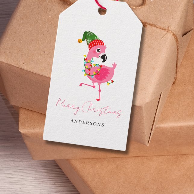 Personalized Pink Flamingo Christmas  Gift Tags (Creator Uploaded)