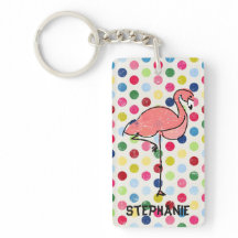 Personalized Pink Flamingo Colorful Polka Dots