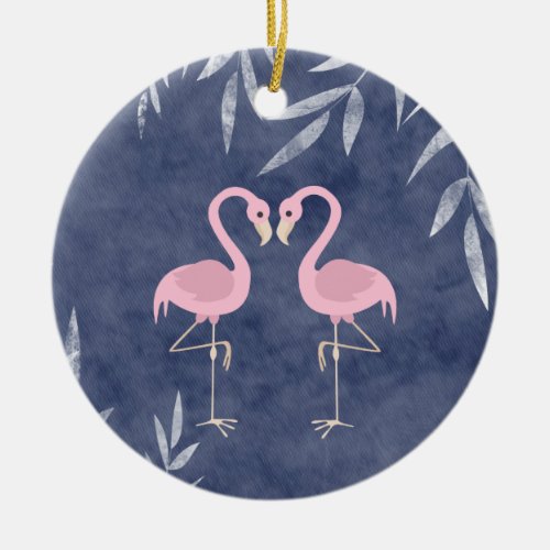 Personalized Pink Flamingo Couple Tropical Beach Ceramic Ornament