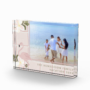 Personalized Pink Flamingo Family Vacation Photo Block