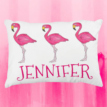 Personalized Pink Flamingo Flamingos Tropical Bird Accent Pillow by rebeccaheartsny at Zazzle