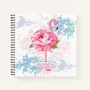 Personalized Pink flamingo Floral design Notebook