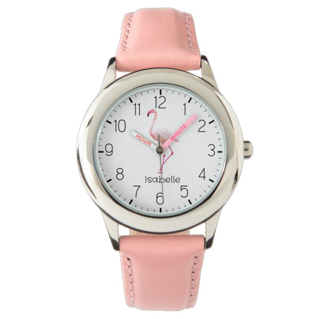  Personalized Pink Flamingo Girl's Watch (Front)