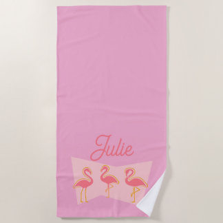 Personalized Pink Flamingo Mid-Century Modern Towe Beach Towel