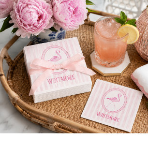 Personalized Pink Flamingo Preppy Paper Napkin