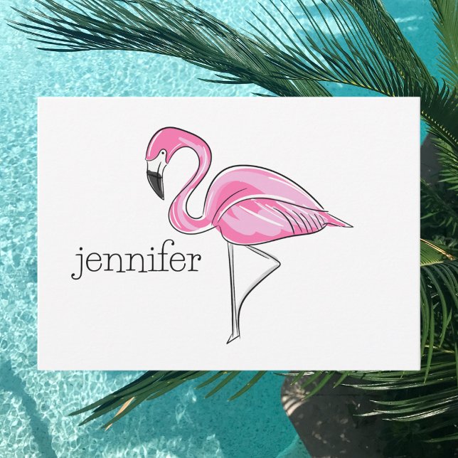 Personalized Pink Flamingo / Preppy Tropical  Note Card (Creator Uploaded)
