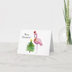 Personalized Pink Flamingo Santa Christmas Card