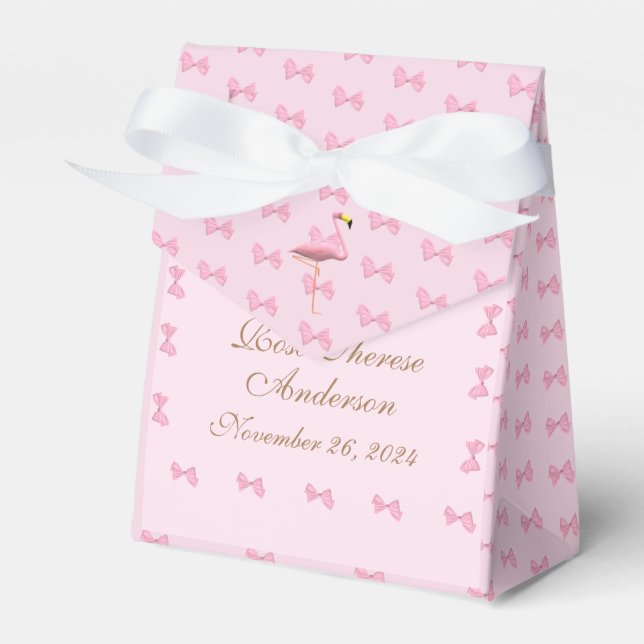 Personalized Pink Flamingo Themed Favor Boxes (Front Side)