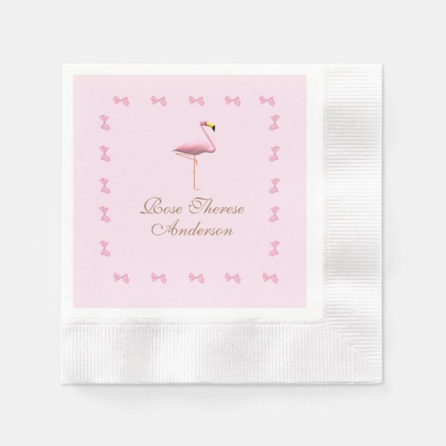 Personalized Pink Flamingo Themed Napkins (Front)